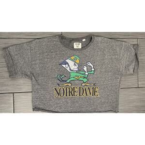 Tailgate Womens Notre Dame Gray Short Sleeve Sweatshirt Cropped Size Medium